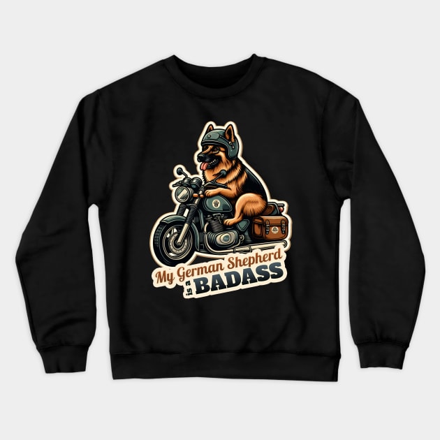 German Shepherd Biker Crewneck Sweatshirt by k9-tee